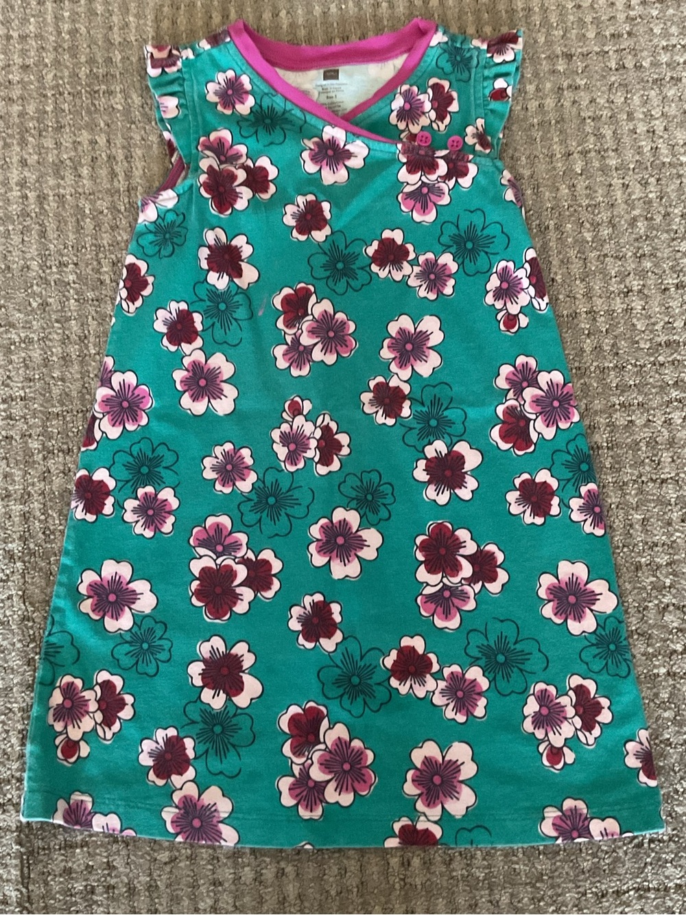 Tea Collection Teal Floral Sleeveless cotton dress crossover summer flutter